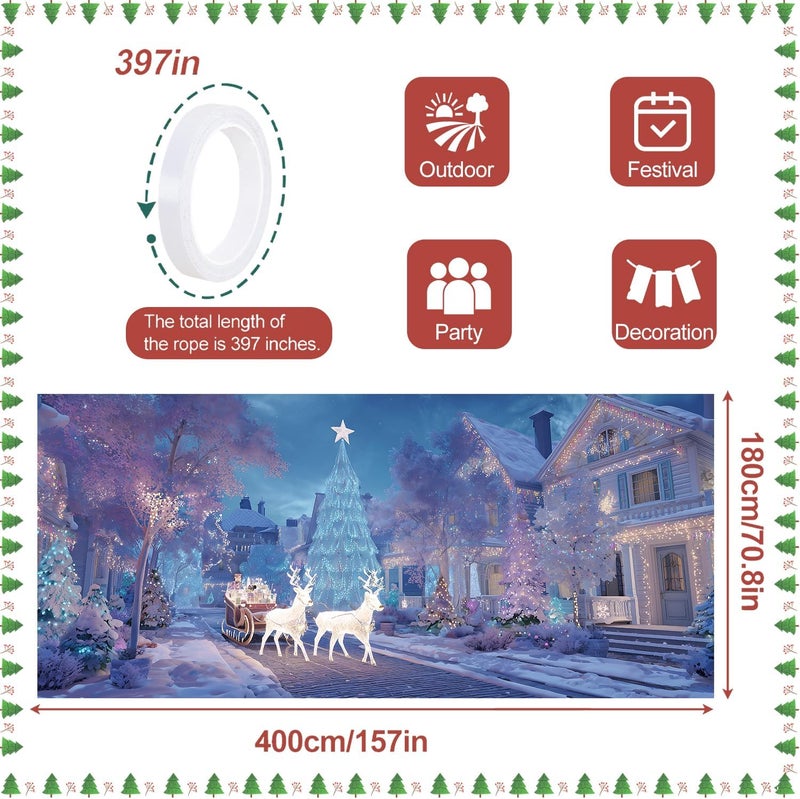 ANNA QUEEN Christmas Sleigh Ride Under the Stars Garage Door Banner 6 x 13FT, Winter Scene with Santa and Reindeer, Outdoor Garage Decoration for Parties Home Decor - Image 3